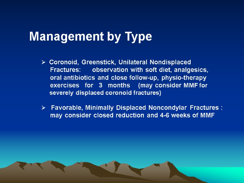 Management by Type    Coronoid, Greenstick, Unilateral Nondisplaced    